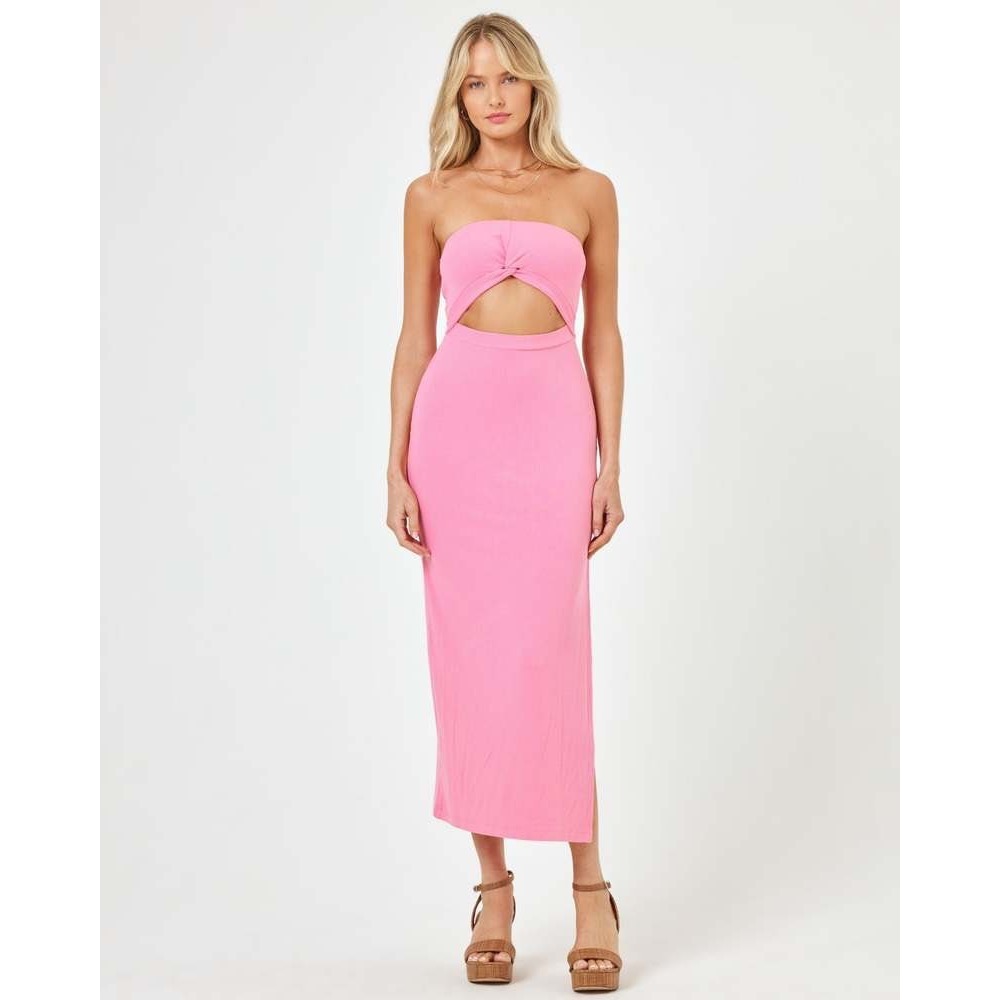 L*Space Kierra Pink Ribbed Cutout Strapless Midi Dress Twist Front Slit Medium